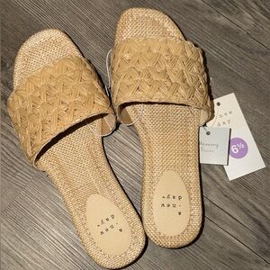 Tan Woven Slide Sandals